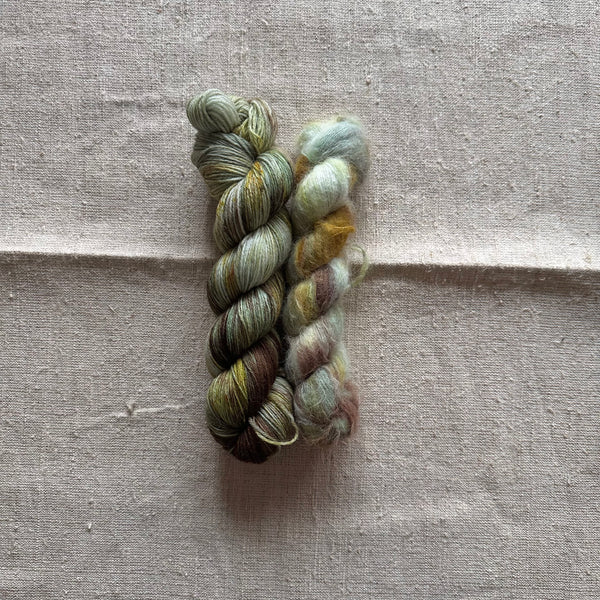 Ready-to-ship - Lichen on Peruvian Wool Sock + Suri Silk Lace (Accessory Pack)